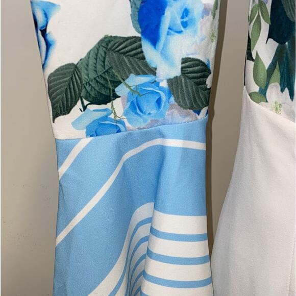 La Patean White With Blue Flowers Dress - Picture 5 of 14